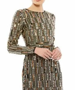 Mac Duggal Shop For Paillette Embellished Long Sleeve Midi Dress