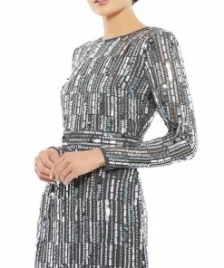 Mac Duggal Shop For Paillette Embellished Long Sleeve Midi Dress