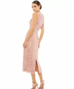 Mac Duggal Striped Floral Embellished Sleeveless Midi Dress Shop For