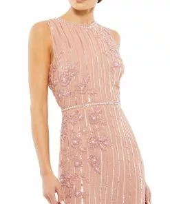 Mac Duggal Striped Floral Embellished Sleeveless Midi Dress Shop For