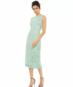 Mac Duggal Striped Floral Embellished Sleeveless Midi Dress Shop For