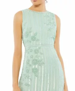Mac Duggal Striped Floral Embellished Sleeveless Midi Dress Shop For