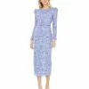 Mac Duggal Embellished High Neck Puff Sleeve Midi Dress