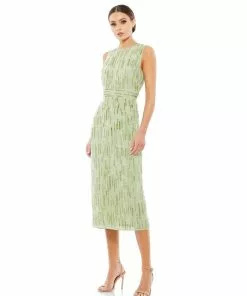 Mac Duggal Shop For Abstract Beaded Sleeveless Midi Dress