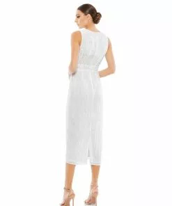 Mac Duggal Shop For Abstract Beaded Sleeveless Midi Dress