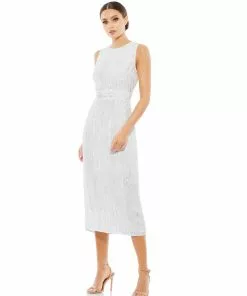 Mac Duggal Shop For Abstract Beaded Sleeveless Midi Dress