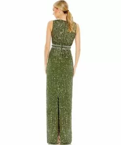 Mac Duggal Sleeveless Sequin Column Gown