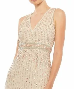 Mac Duggal Shop For Sequined Sleeveless V-Neck Midi Sheath Dress