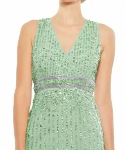 Mac Duggal Shop For Sequined Sleeveless V-Neck Midi Sheath Dress