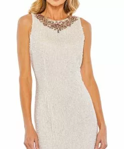 Mac Duggal Sequined Jeweled Neckline Midi Sheath Dress 5 Mac Duggal Sequined Jeweled Neckline Midi Sheath Dress