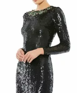 Mac Duggal Shop For Sequined Embellished Collar Gown