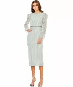 Mac Duggal Embellished Long Sleeve Puff Shoulder Midi Dress Shop For