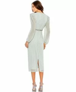 Mac Duggal Embellished Long Sleeve Puff Shoulder Midi Dress Shop For