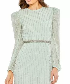 Mac Duggal Embellished Long Sleeve Puff Shoulder Midi Dress Shop For
