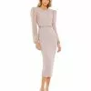 Mac Duggal Embellished Long Sleeve Puff Shoulder Midi Dress Shop For