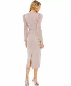 Mac Duggal Embellished Long Sleeve Puff Shoulder Midi Dress Shop For