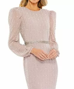 Mac Duggal Embellished Long Sleeve Puff Shoulder Midi Dress Shop For