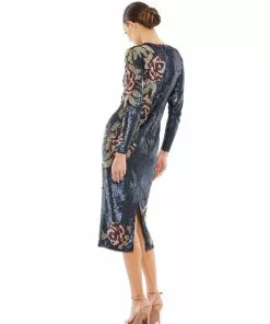 Mac Duggal Shop For Long Sleeve Sequined Floral Beaded Cocktail Dress