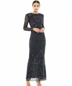Mac Duggal Shop For Embellished High Neck Illusion Long Sleeve Gown