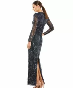 Mac Duggal Shop For Embellished High Neck Illusion Long Sleeve Gown