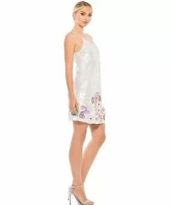 Mac Duggal Sequined Mixed Media Floral Embellished Mini Dress Shop For