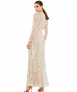 Mac Duggal Sequined Illusion High Neck Long Sleeve Trumpet Gown Shop For