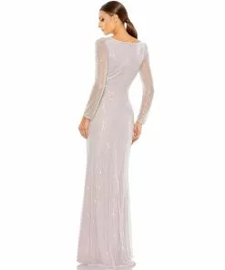 Mac Duggal Sequined Faux Wrap Long Sleeve Gown 10 Mac Duggal Sequined Faux Wrap Long Sleeve Gown