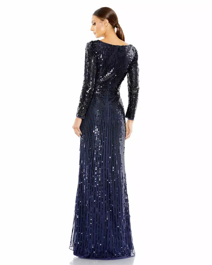 Mac Duggal Sequined Faux Wrap Long Sleeve Gown 2 Mac Duggal Sequined Faux Wrap Long Sleeve Gown