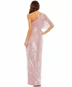 Mac Duggal Shop For Sequined Flutter Sleeve One Shoulder Draped Gown