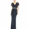 Mac Duggal Beaded Butterfly Sleeve Column Gown