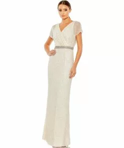 Mac Duggal Beaded Butterfly Sleeve Column Gown 9 Mac Duggal Beaded Butterfly Sleeve Column Gown