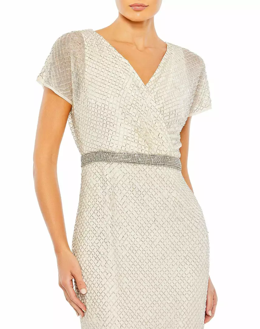 Mac Duggal Beaded Butterfly Sleeve Column Gown 6 Mac Duggal Beaded Butterfly Sleeve Column Gown