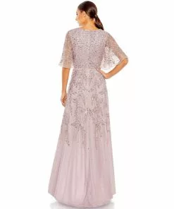 Mac Duggal Sequined Butterfly Sleeve High Low Gown