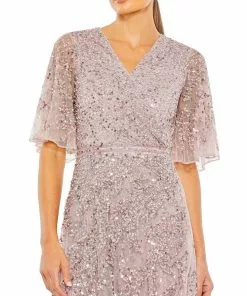 Mac Duggal Sequined Butterfly Sleeve High Low Gown