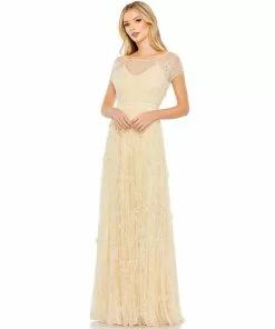 Mac Duggal Shop For Floral Embellished Illusion Cap Sleeve Gown