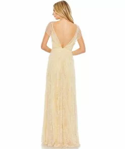 Mac Duggal Shop For Floral Embellished Illusion Cap Sleeve Gown