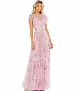 Mac Duggal Shop For Floral Embellished Illusion Cap Sleeve Gown