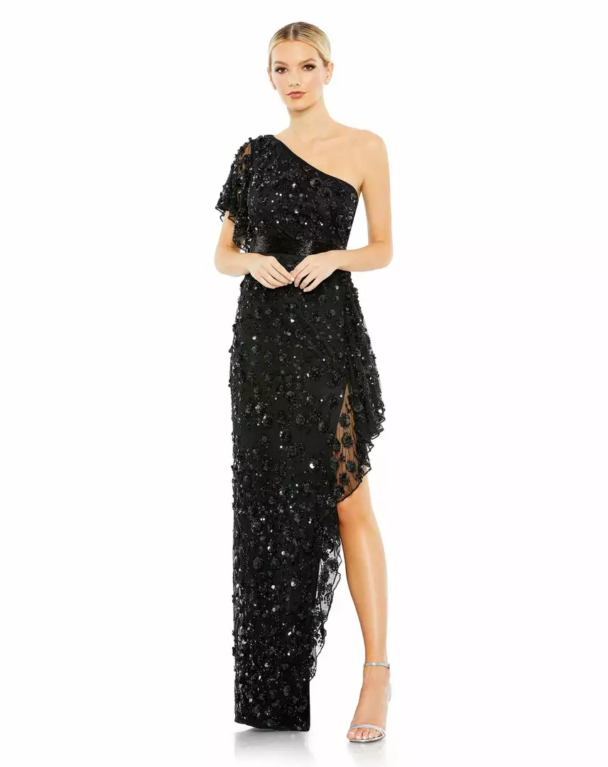 Mac Duggal Asymmetric Beaded One Shoulder Gown 4 Mac Duggal Asymmetric Beaded One Shoulder Gown