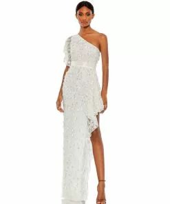 Mac Duggal Asymmetric Beaded One Shoulder Gown