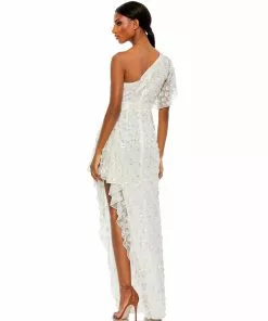 Mac Duggal Asymmetric Beaded One Shoulder Gown