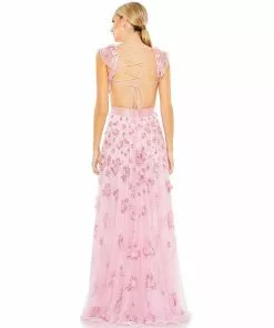 Mac Duggal Shop For Floral Embellished Lace Up Flowy Gown