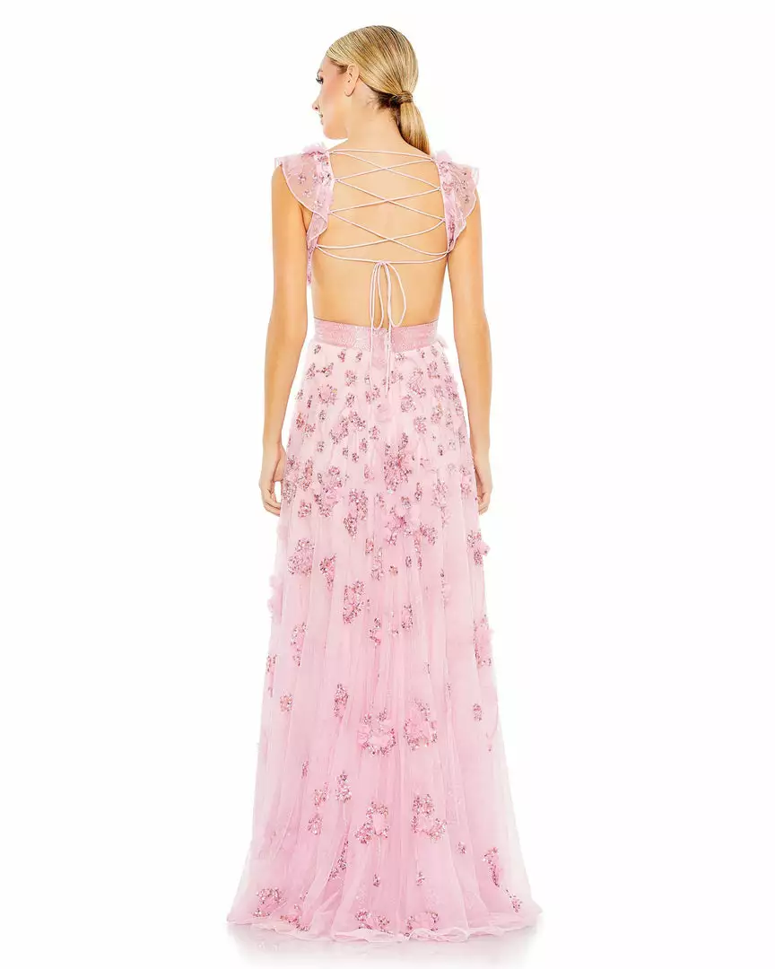 Mac Duggal Shop For Floral Embellished Lace Up Flowy Gown 2 Mac Duggal Shop For Floral Embellished Lace Up Flowy Gown