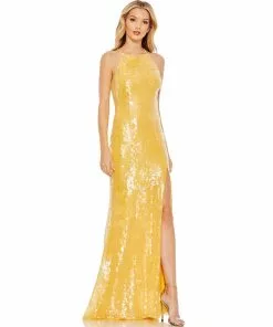 Mac Duggal Shop For Sequined High Neck Strappy Low Back Gown