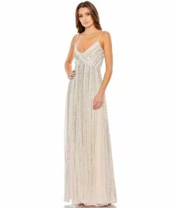 Mac Duggal Shop For Embellished Spaghetti Strap Wrap Over A Line Gown