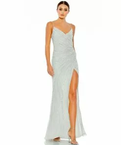 Mac Duggal Shop For Beaded Sleeveless Faux Wrap Gown