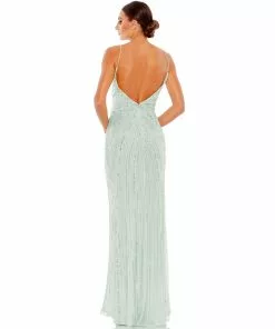 Mac Duggal Shop For Beaded Sleeveless Faux Wrap Gown