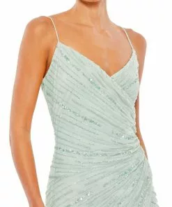 Mac Duggal Shop For Beaded Sleeveless Faux Wrap Gown