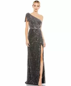 Mac Duggal Shop For Pearl Embellished Soft Tie One Shoulder Gown