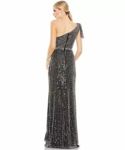 Mac Duggal Shop For Pearl Embellished Soft Tie One Shoulder Gown