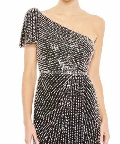 Mac Duggal Shop For Pearl Embellished Soft Tie One Shoulder Gown